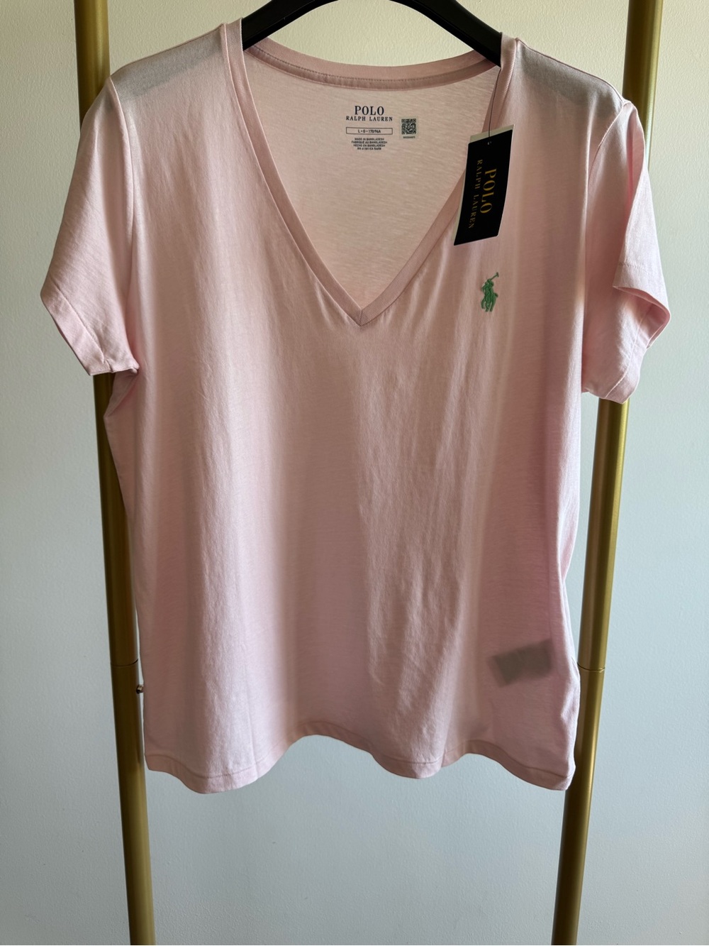Polo by Ralph Lauren Light Pink V-Neck Tee with Green Pony